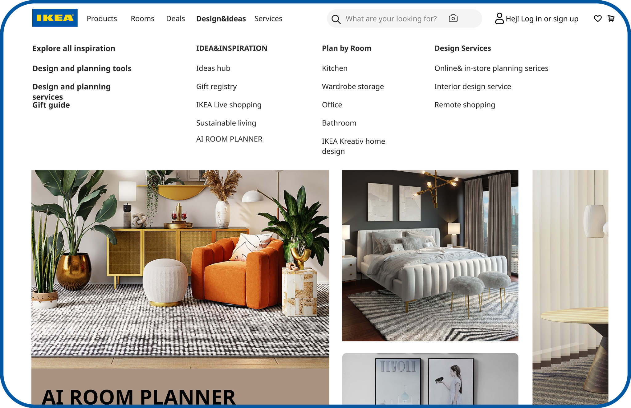IKEA menu showing AI Room Planner entry