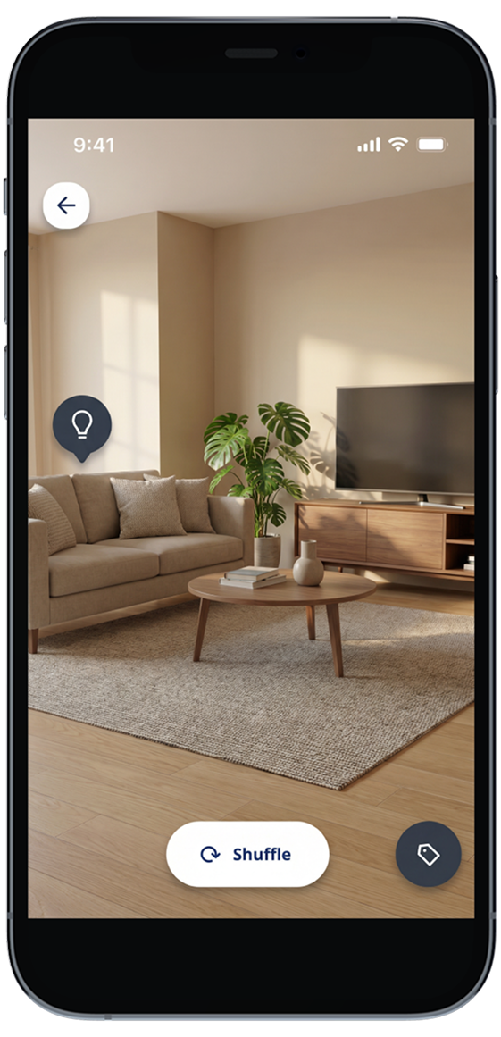 Mobile room preview with shuffle button