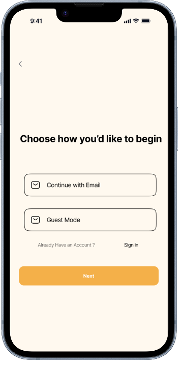 Guest or email onboarding selection