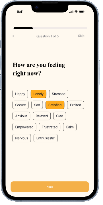 Emotional self-report onboarding