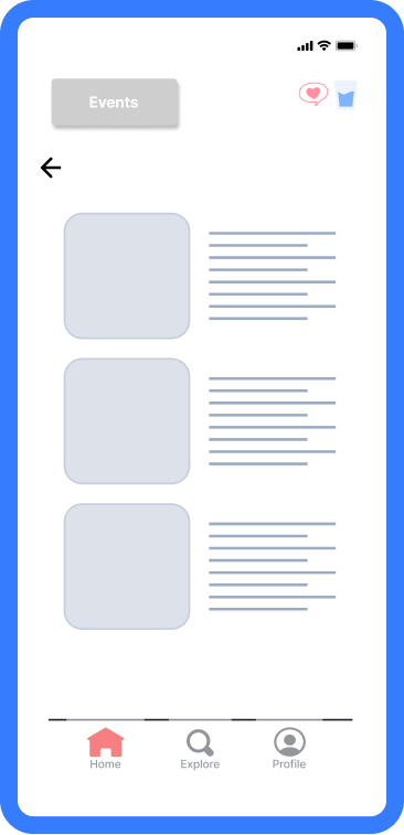 Early events wireframe