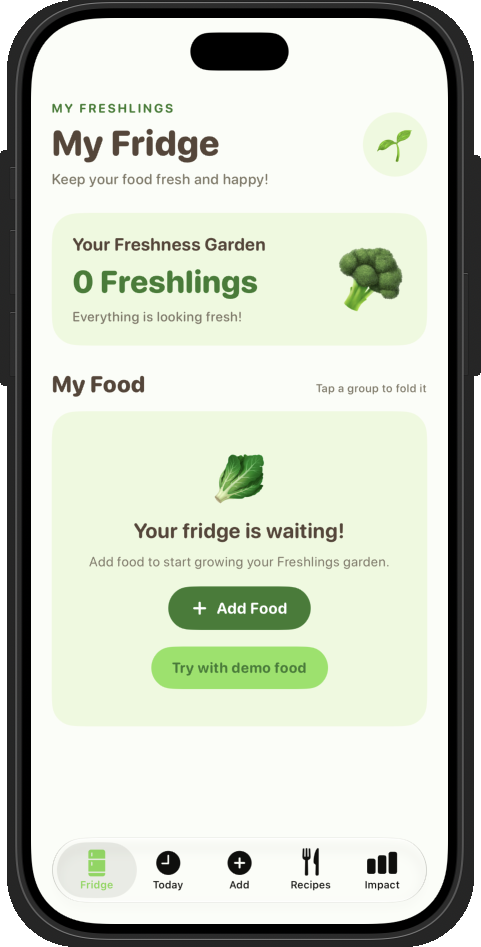Earlier version of FRIDGE app screen cropped from authentic project comparison